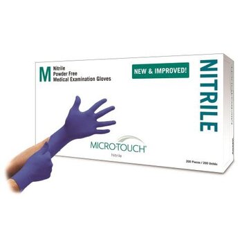 Ansell Ansell Micro-Touch Nitrile Gloves, Sterile, Blue, Medium, 4.3 mil, Extended Cuff 11.6" 50/Bx