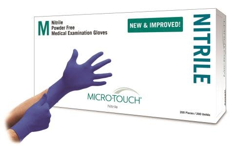ANS-Ansell Ansell Micro-Touch Nitrile Gloves, Sterile, Blue, Medium, 4.3 mil, Extended Cuff 11.6" 50/Bx