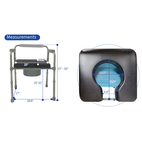 MOBB - MOBB MOBB Padded Folding Commode Chair 18"W x 16.6"D 300lbs Weight Capacity