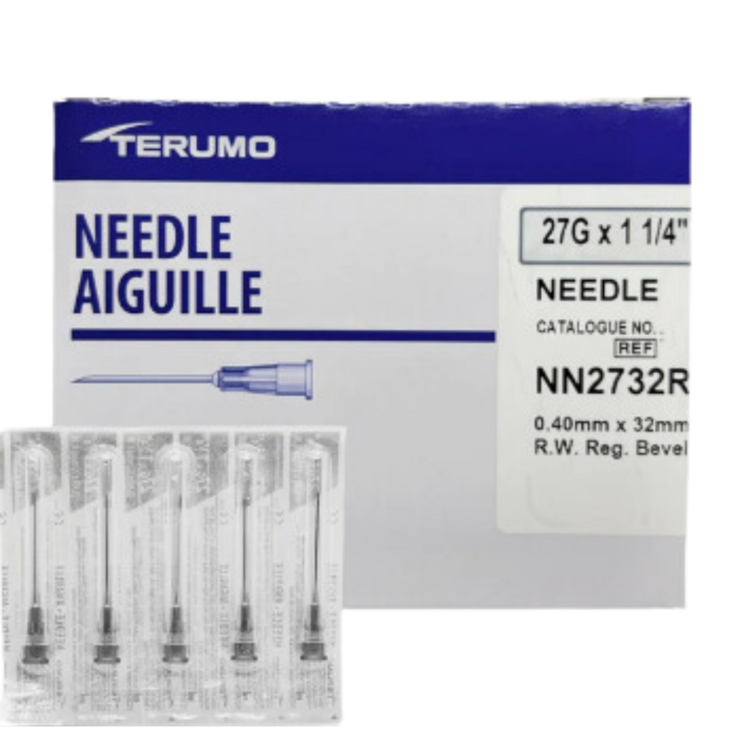 Regular Needle Terumo Hypodermic Sterile Needles Regular Bevel 100/bx 27g x 1.25 ...