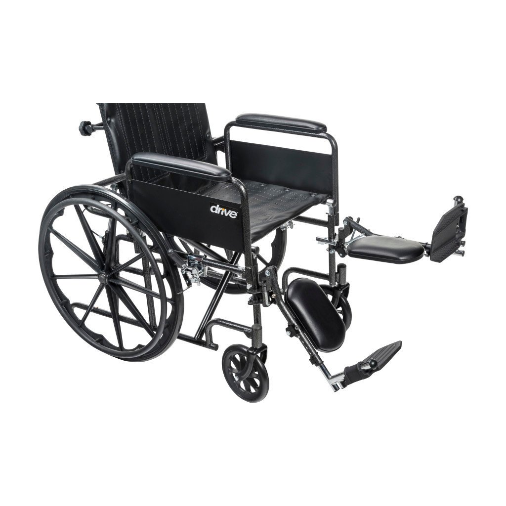 DRV-Drive Medical Drive Silver Sport Full Recline Wheelchair Detachable Full Arm (DFA) Elevated Foot Rest (ELR) Vinyl 300lbs