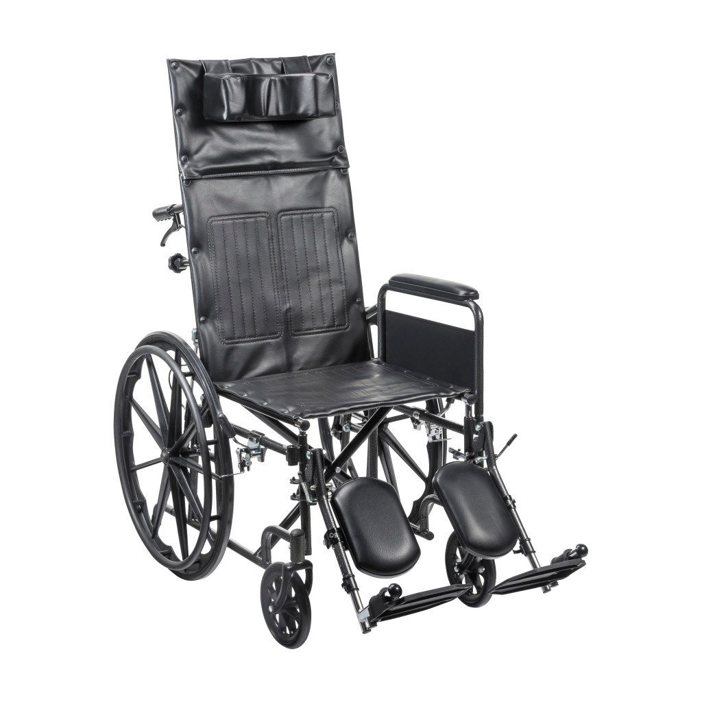 DRV-Drive Medical Drive Silver Sport Full Recline Wheelchair Detachable Full Arm (DFA) Elevated Foot Rest (ELR) Vinyl 300lbs