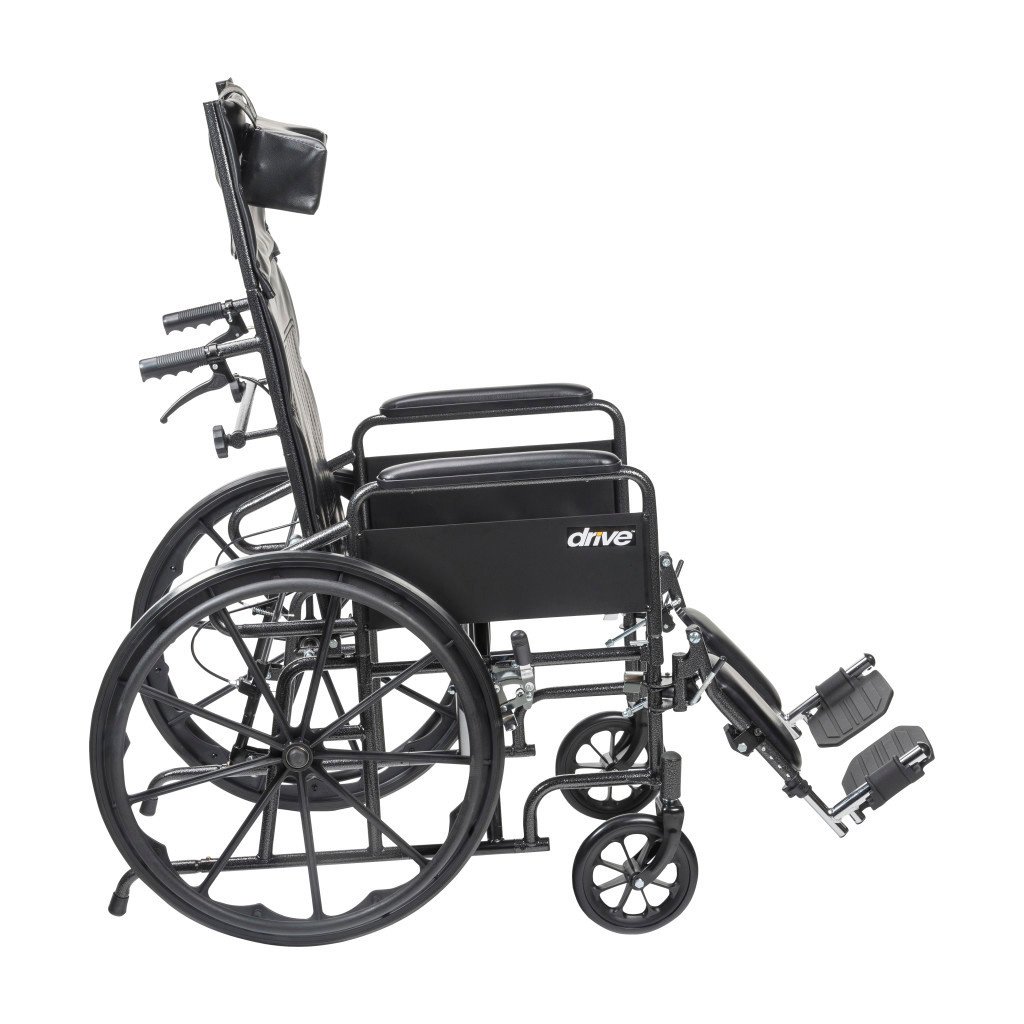 DRV-Drive Medical Drive Silver Sport Full Recline Wheelchair Detachable Full Arm (DFA) Elevated Foot Rest (ELR) Vinyl 300lbs