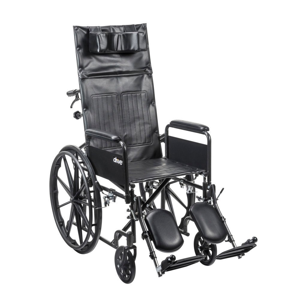 DRV-Drive Medical Drive Silver Sport Full Recline Wheelchair Detachable Full Arm (DFA) Elevated Foot Rest (ELR) Vinyl 300lbs
