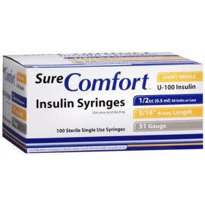 SC-Sure Comfort Sure Comfort Insulin Syringes 30G 5/16" (8mm) 1/2cc 10/Bg