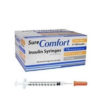 SC-Sure Comfort Sure Comfort Insulin Syringes 31G 5/16" (8mm) 1/2CC 10/Bag