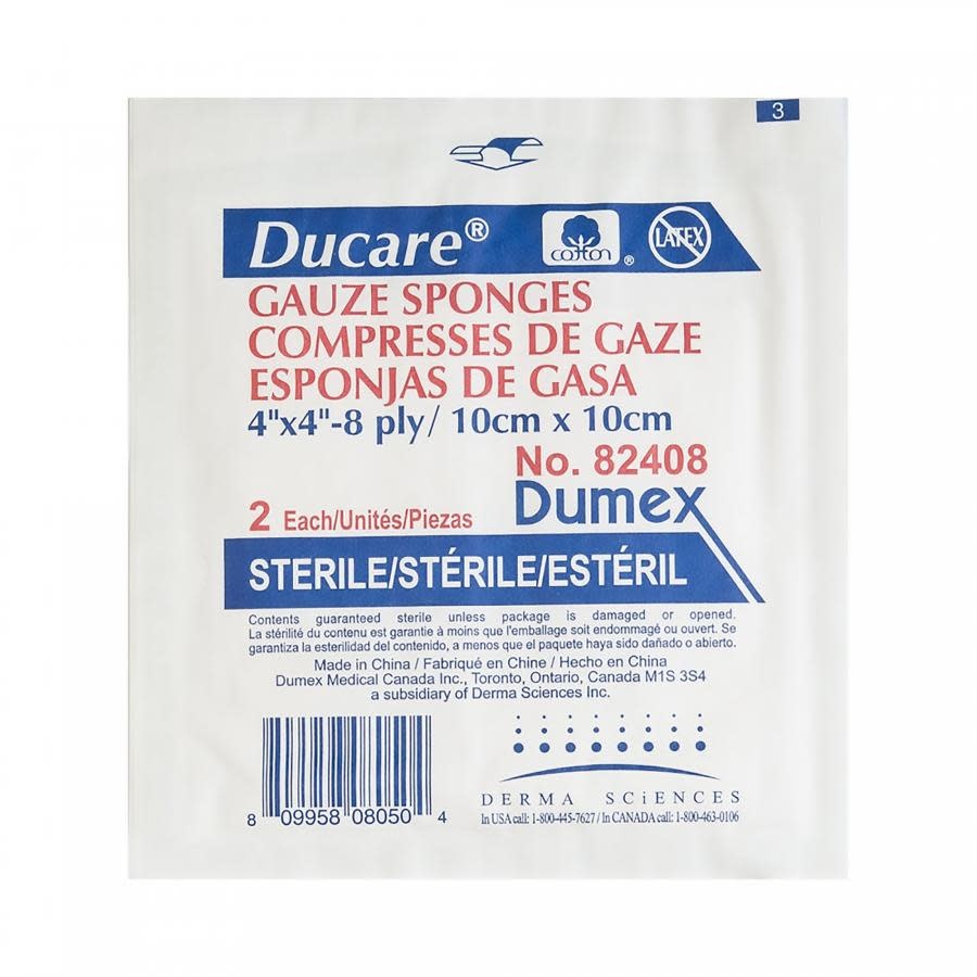 Ducare Woven Gauze sponge (2/pk)  4in x 4in, 8ply 25/bx Sterile