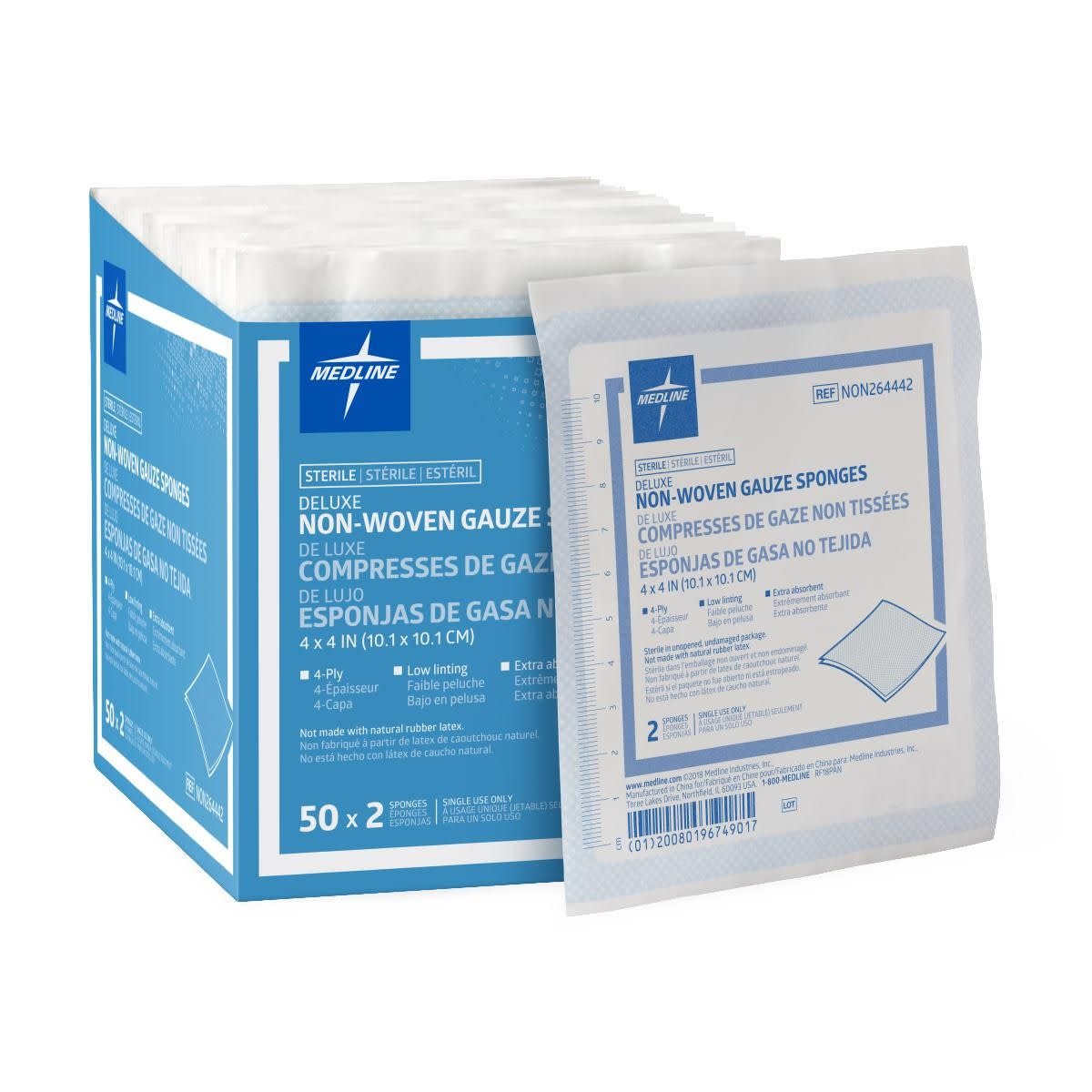 MedLine Medline Gauze Sponge Non-Woven 4 Ply Non-Sterile 7.5cm X 7.5cm 200/Bg