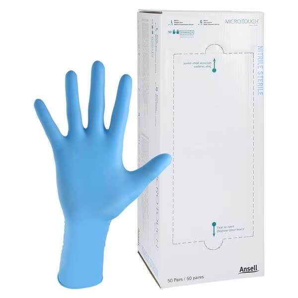 Ansell Ansell Micro-Touch Nitrile Gloves Sterile Blue Small 4.3mil Extended Cuff 11.6" 50/Bx