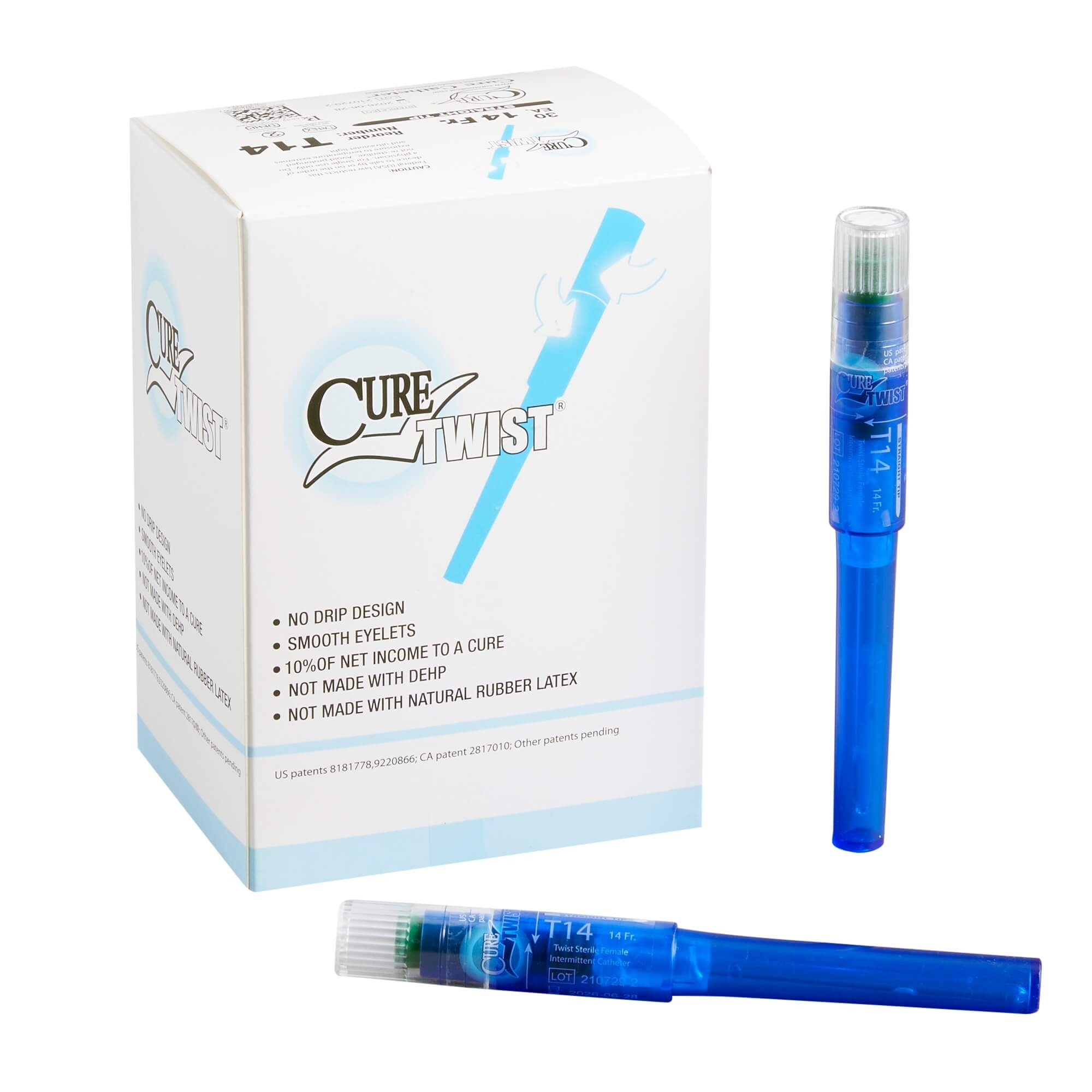CC-Cure Cure Twist Female Cath Pre-Lubricated 14FR 6in 30/Bx