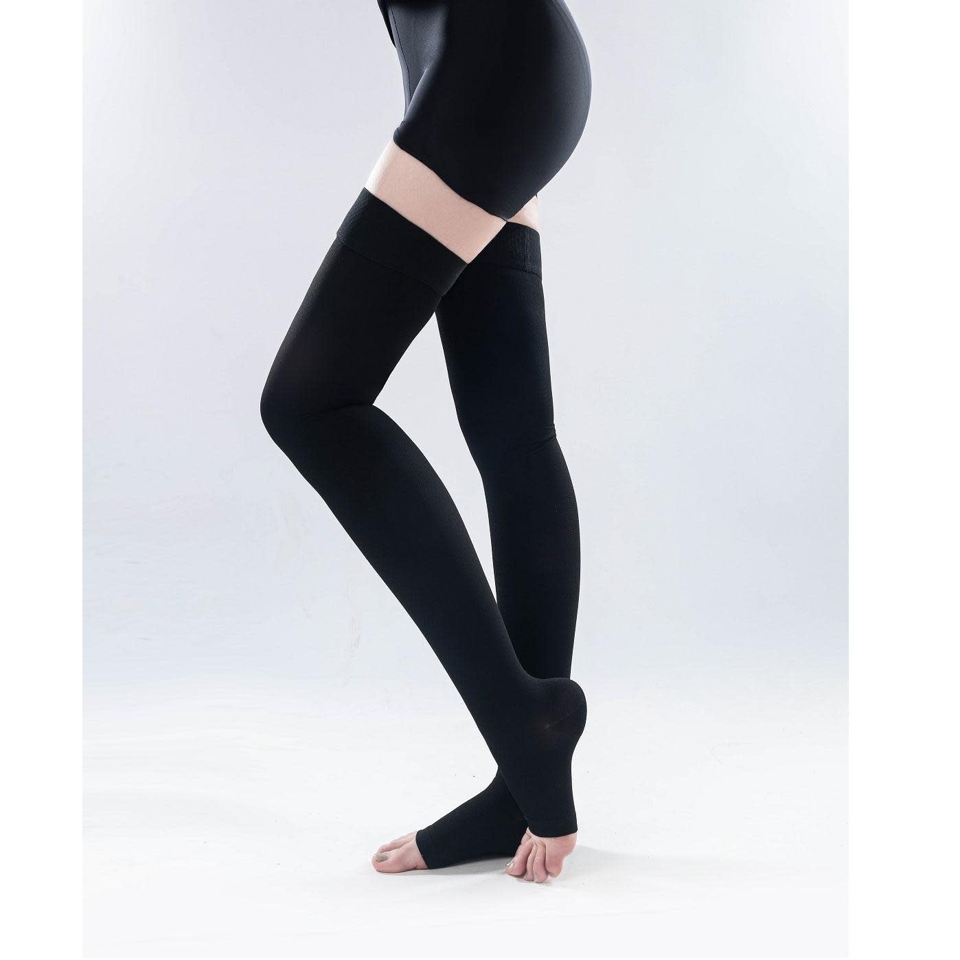 SIGVARIS Style Soft Opaque Thigh High for Women 30-40mmHg Open Toe Black