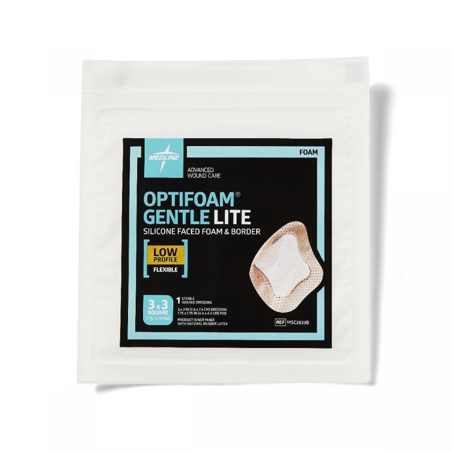 MedLine Medline Optifoam® Gentle Lite Silicone Adhesive Foam Dressing with Border; 3" x3" (7.5 cm x 7.5 cm) BOX/10