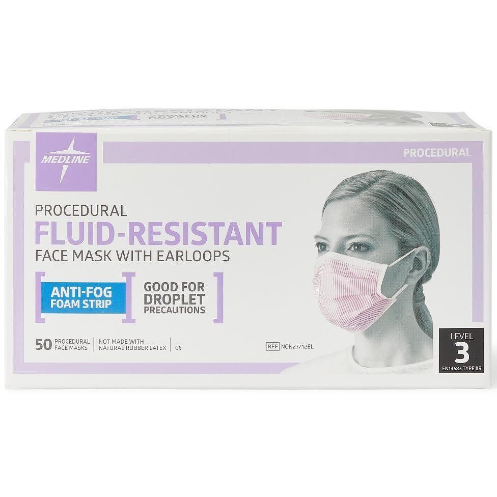 MedLine Medline Level-3 Surgical Face Mask with Ear Loops with Anti- Fog Strip Each