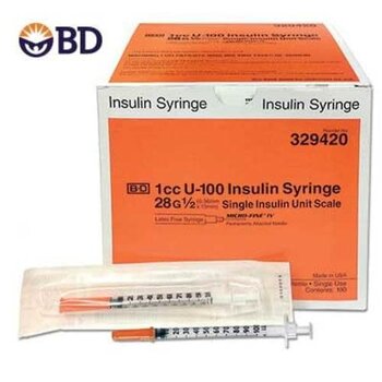 BD Medical BD Microfine Insulin Syringe w/Needle 28G x .5" 100/bx