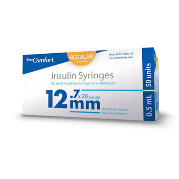 Sure Comfort Sure Comfort Insulin Syringes 100/bx  28G 1/2"(12MM)1/2cc single