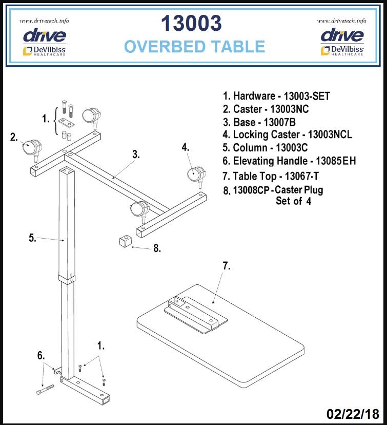 Drive Medical TableTop w/Bracket 13067,13003,13007,1ea