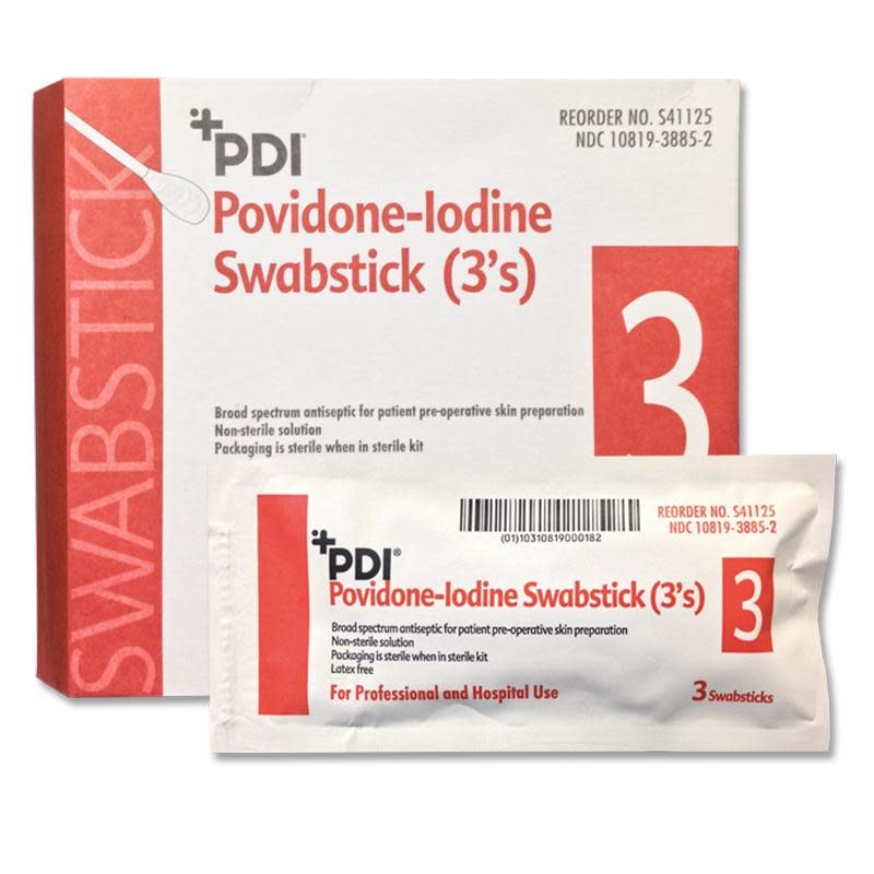 PDI- PDI Healthcare solution PDI PVP Iodine  Swabstick Medium 10% USP Povidone-Iodine 3/PK 25/Bx