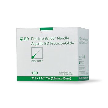 BD Medical BD PrecisionGlide Hypodermic Needle 100/bx 21g x 1 1/2" single