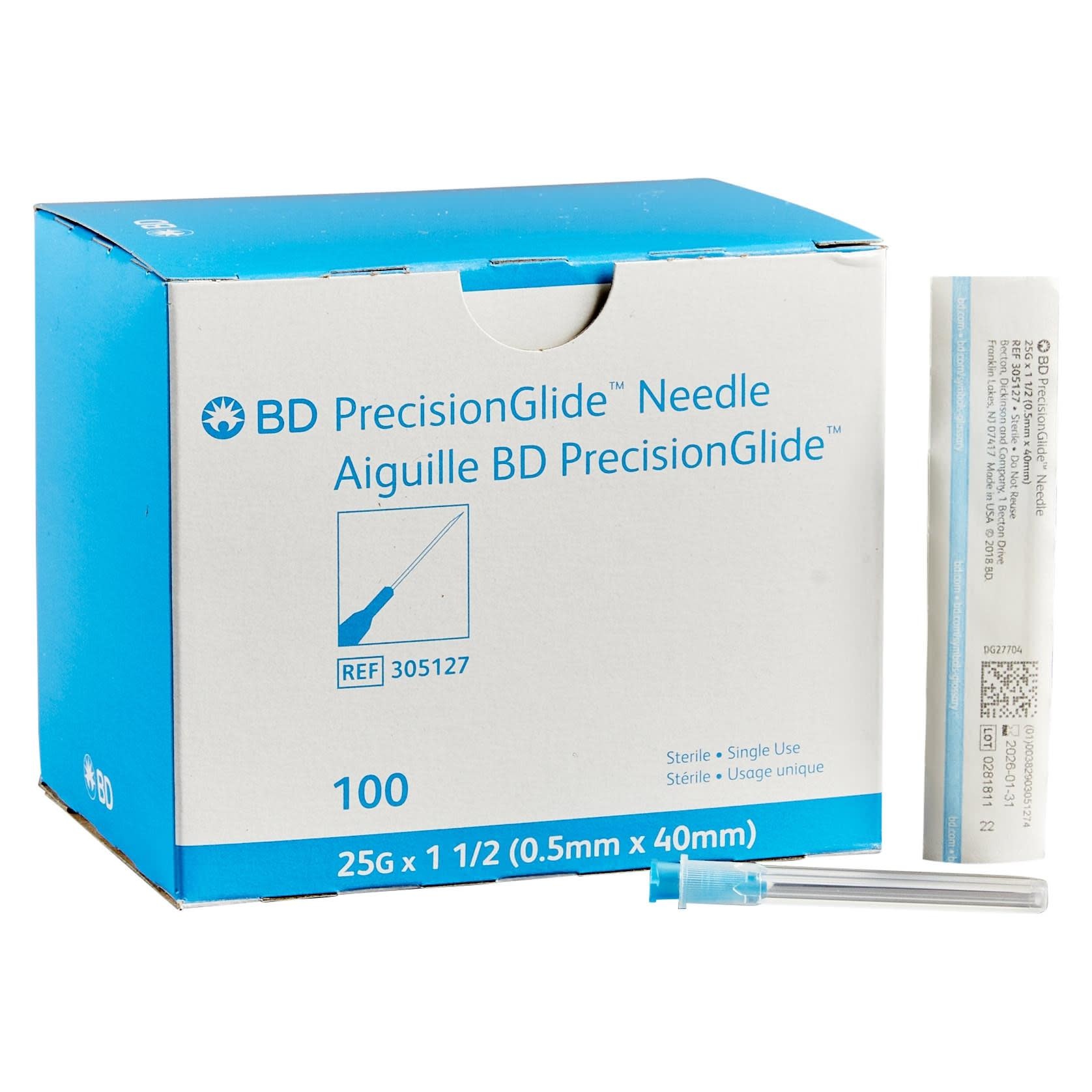 BD Medical BD PrecisionGlide Hypodermic Needle 100/bx 25g x 1 1/2" single