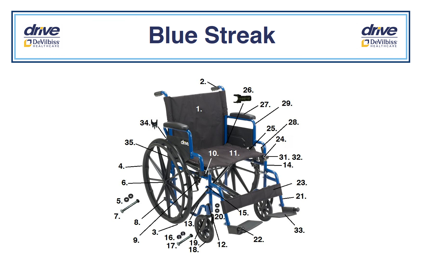 Drive Medical Blue Streak Replacment Parts Drive  Hanger Pins (4 ea) (Diagram Part#15)