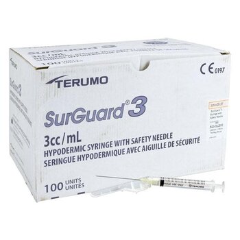 MedLine Terumo Medical Corporation Surguard-3 Safety Syringe with Needle 3cc 23gx1" 100/Bx