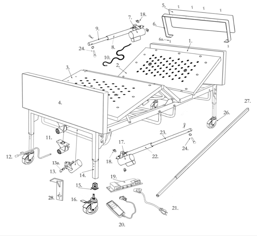 Drive Medical Replacement Parts Drive Full-Electric 42" Bariatric Hospital Bed Caster With Lock (Diagram#16)