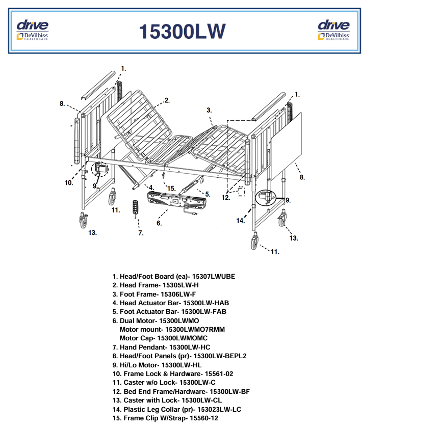 Drive Medical Replacement Parts Drive Full-Electric 42" Bariatric Hospital Bed Insert Panel (PR) Size 39½″ × 18″ × ¼(Diagram#8)