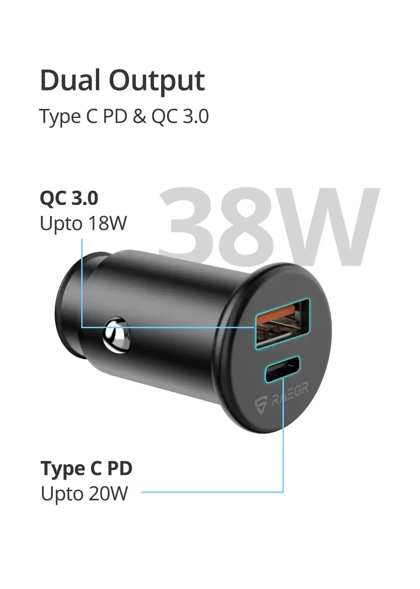 20W Dual Car Charger USB + Type C