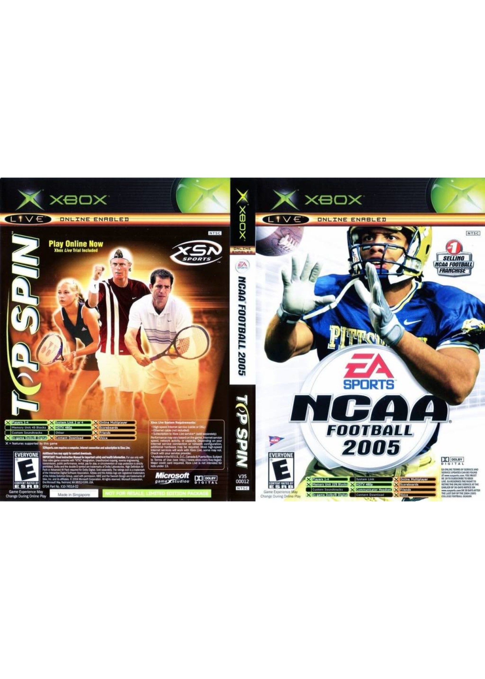 NCAA Football 2005 / Top Spin - XBOX PrePlayed