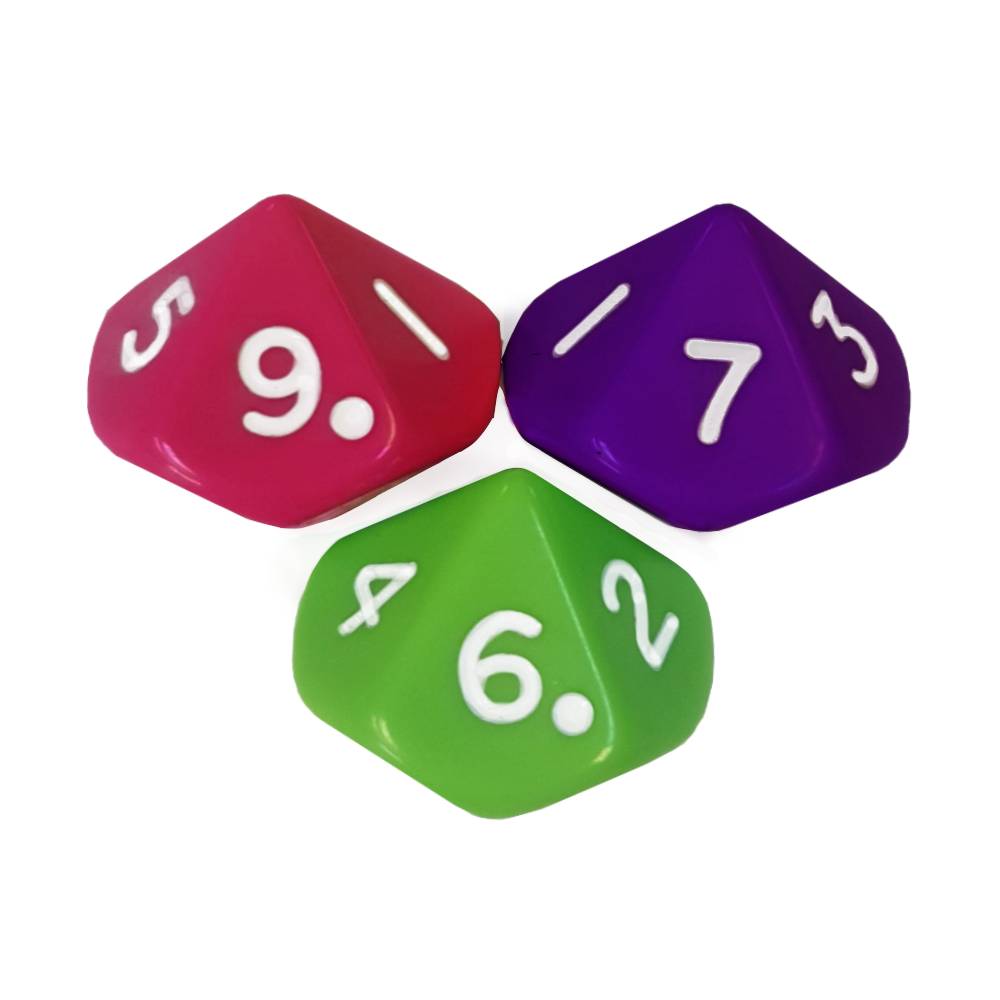 10 Sided Dice (0-9) lime,raspberry,violet