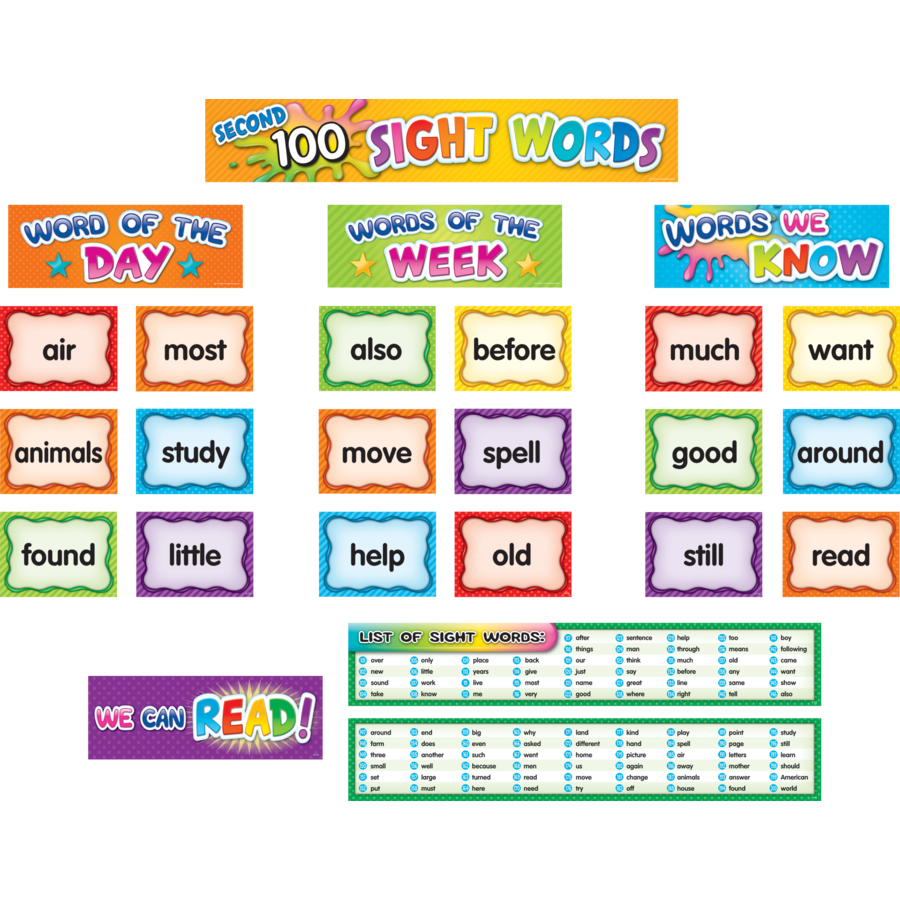 Second 100 Sight Words Pocket Chart Cards