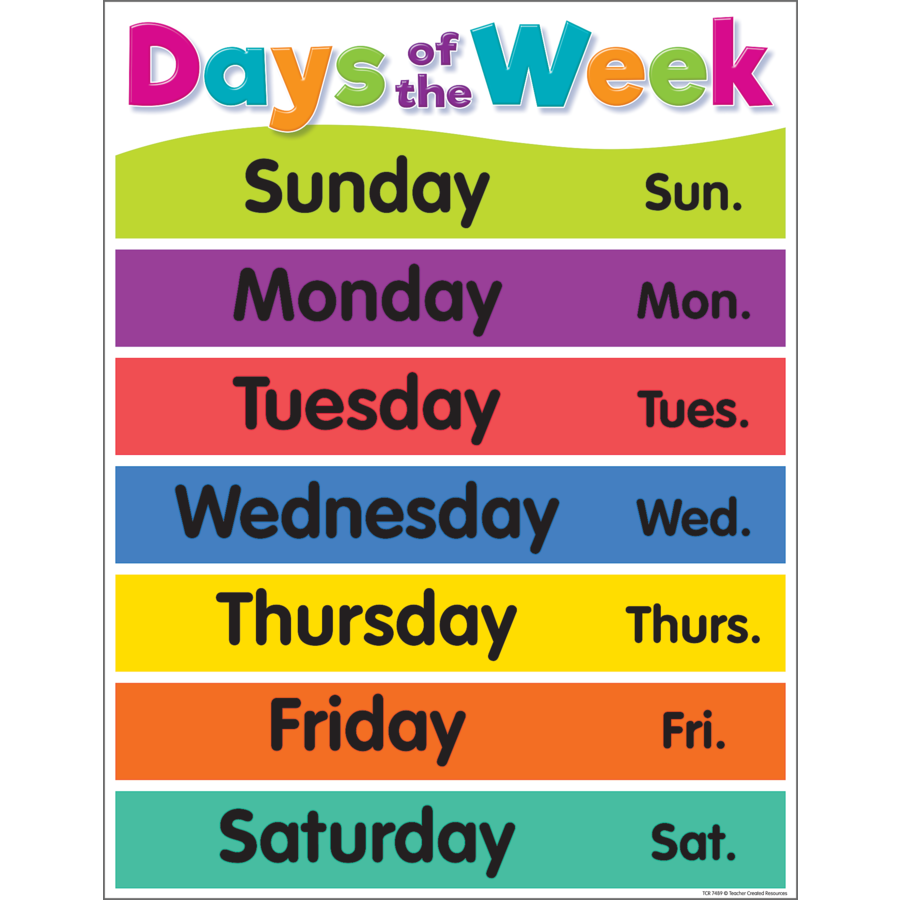 Colorful Days of the Week Chart