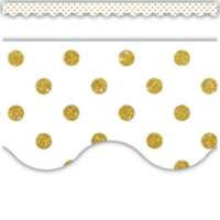 White with Gold Dots Scalloped Trim