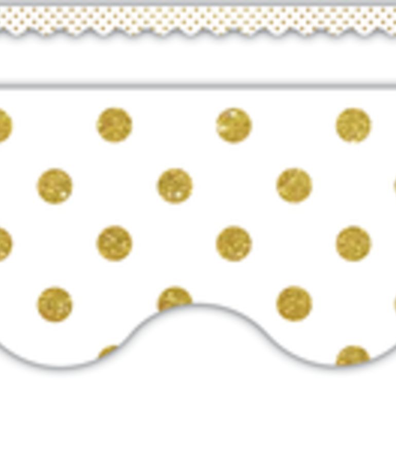 White with Gold Dots Scalloped Trim