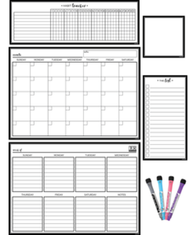 Black & White Magnetic Dry Erase Calendar Set