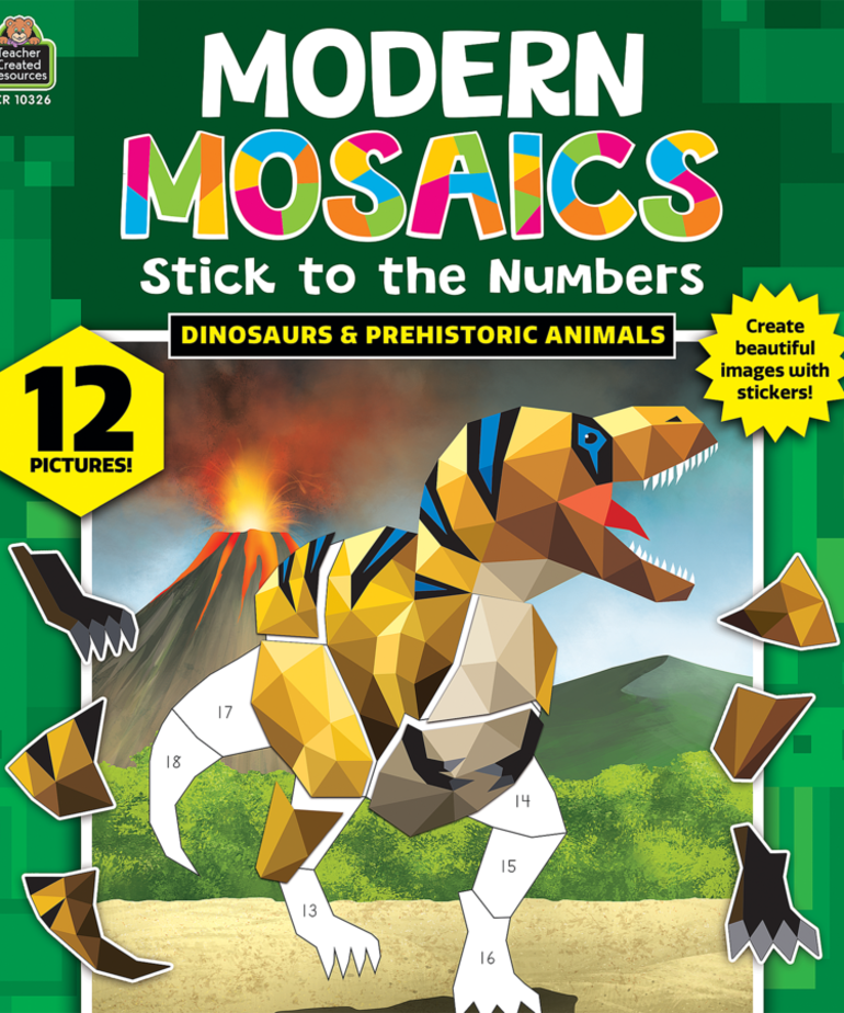 Modern Mosaic Stick to the Numbers Book-Dinosaur