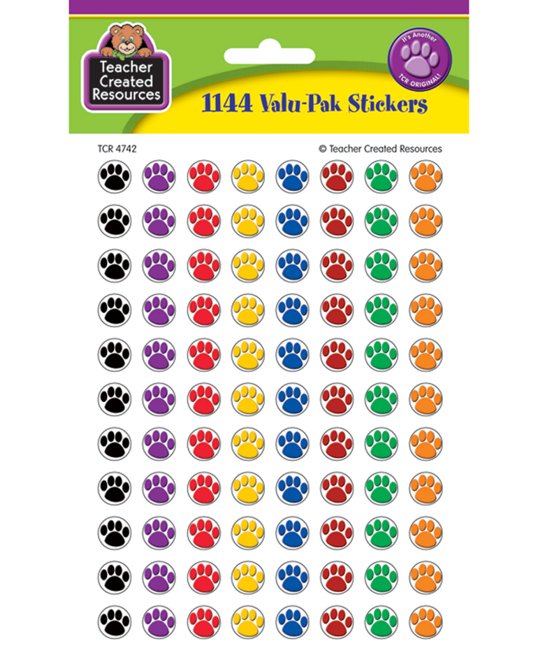 Colorful Paw Print Valu-Pak Stickers