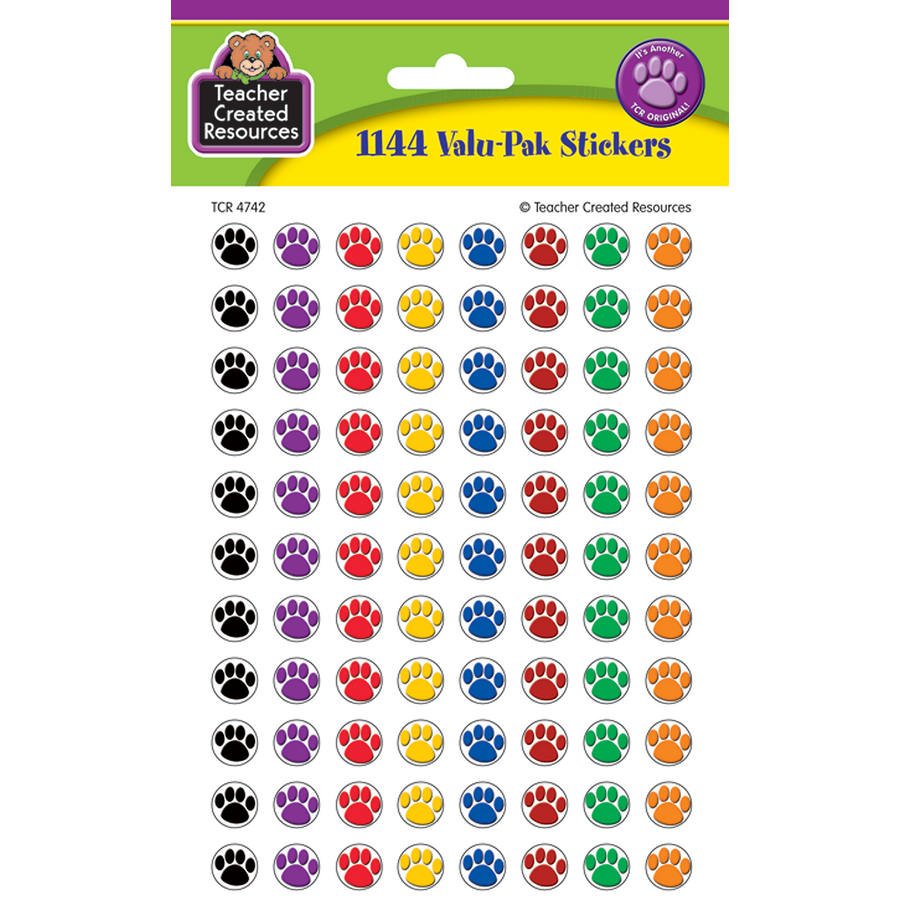 Colorful Paw Print Valu-Pak Stickers