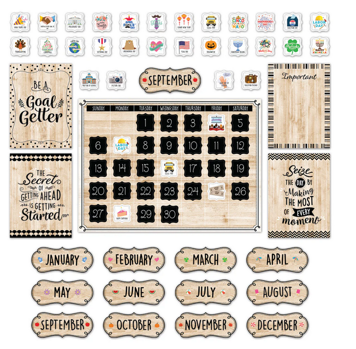 Black,White & Wood Calendar Bulletin Board