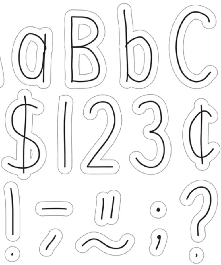 Hand Drawn Black on White 4" Letters