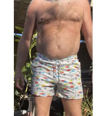 Mid Century Swim Pocket Short, White