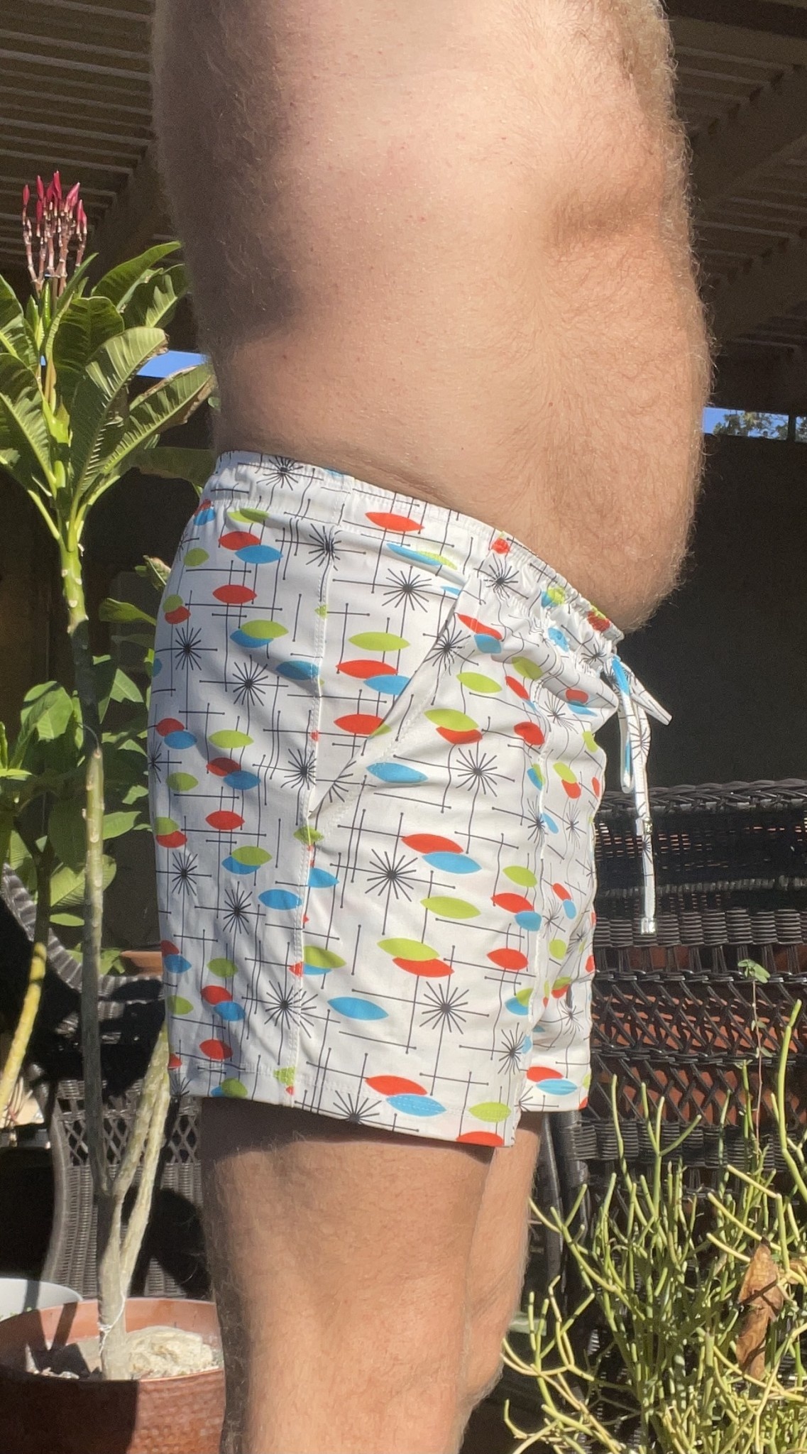 Mid Century Swim Pocket Short, White