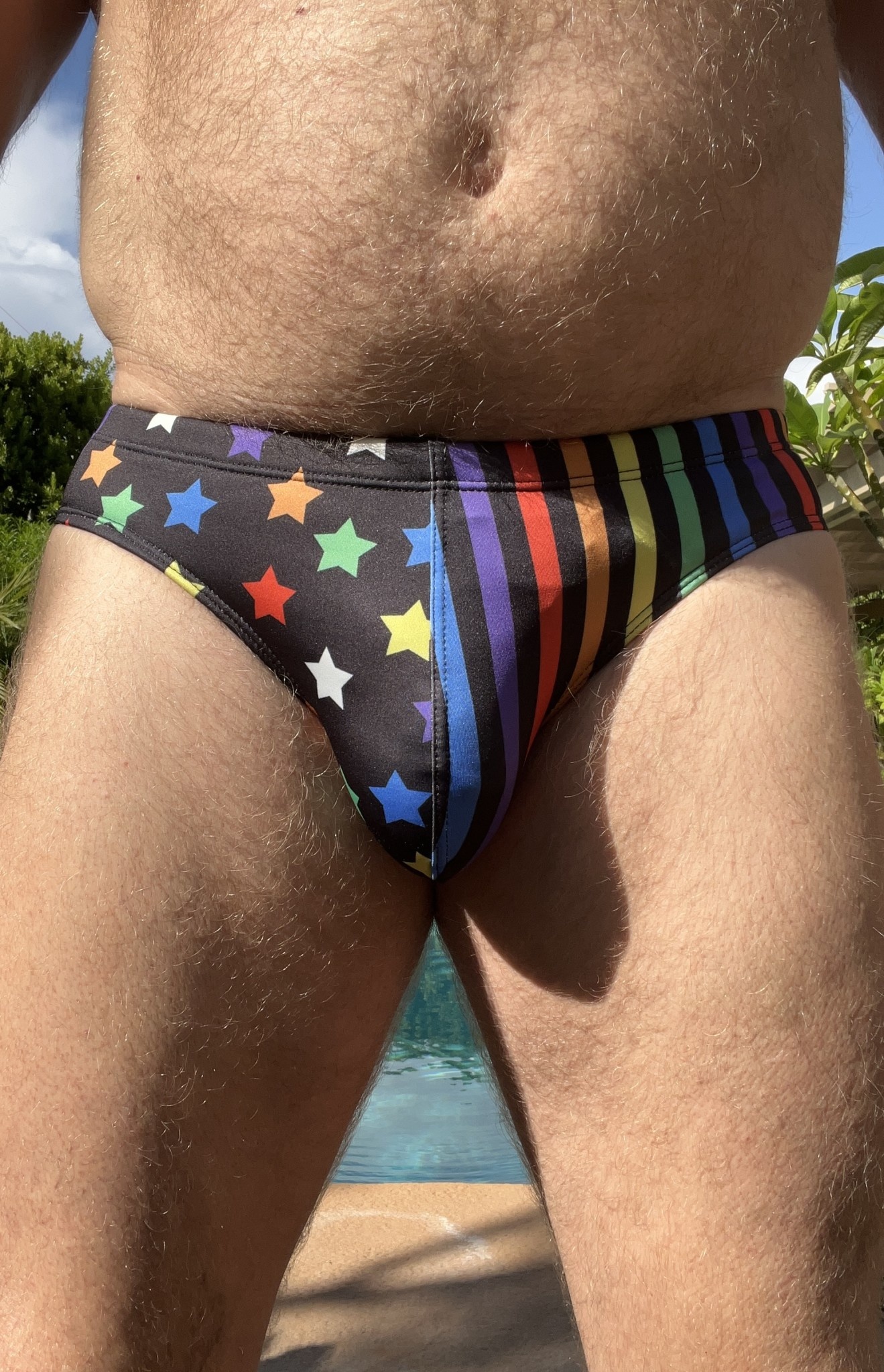 Swim Brief, rainbow Stars and Stripes, tie waist band