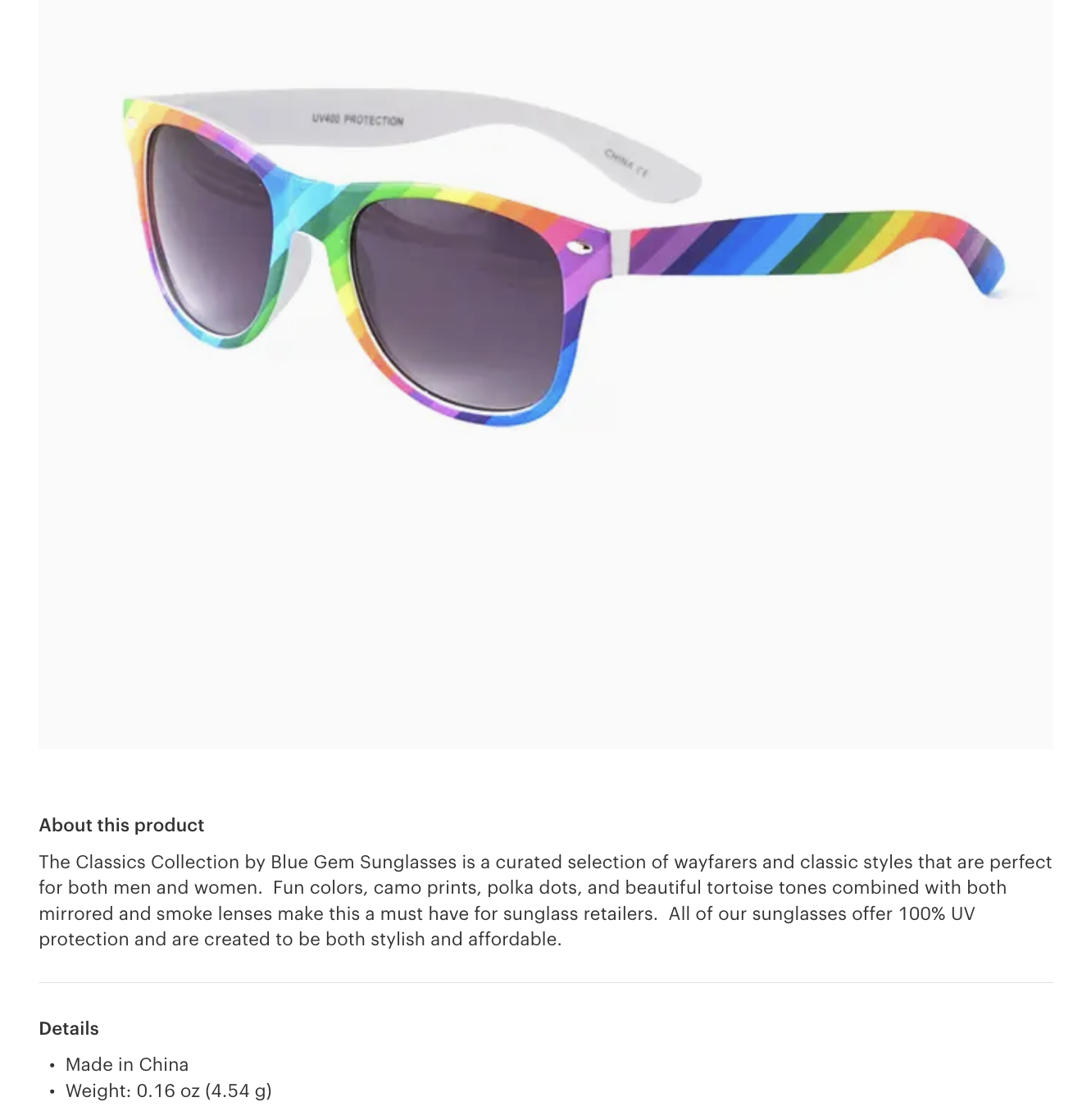 Classic Design, Rainbow Pride Glasses by Blue Gem, Unisex
