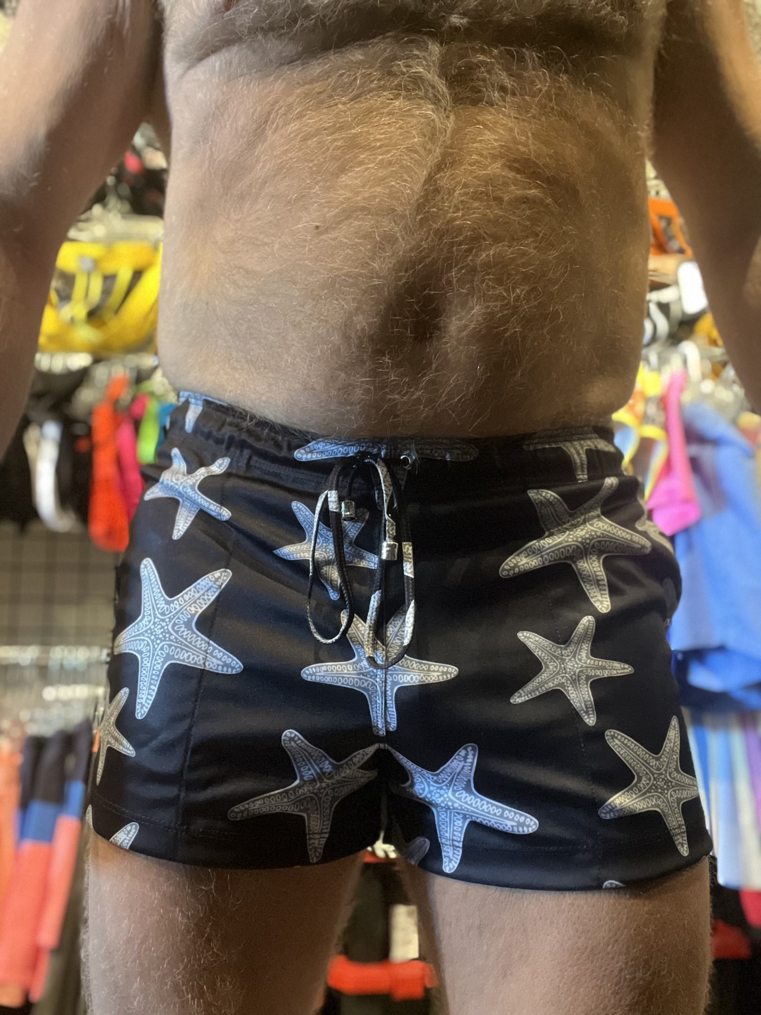 Black with Star Fish, Zip Back Pocket Short