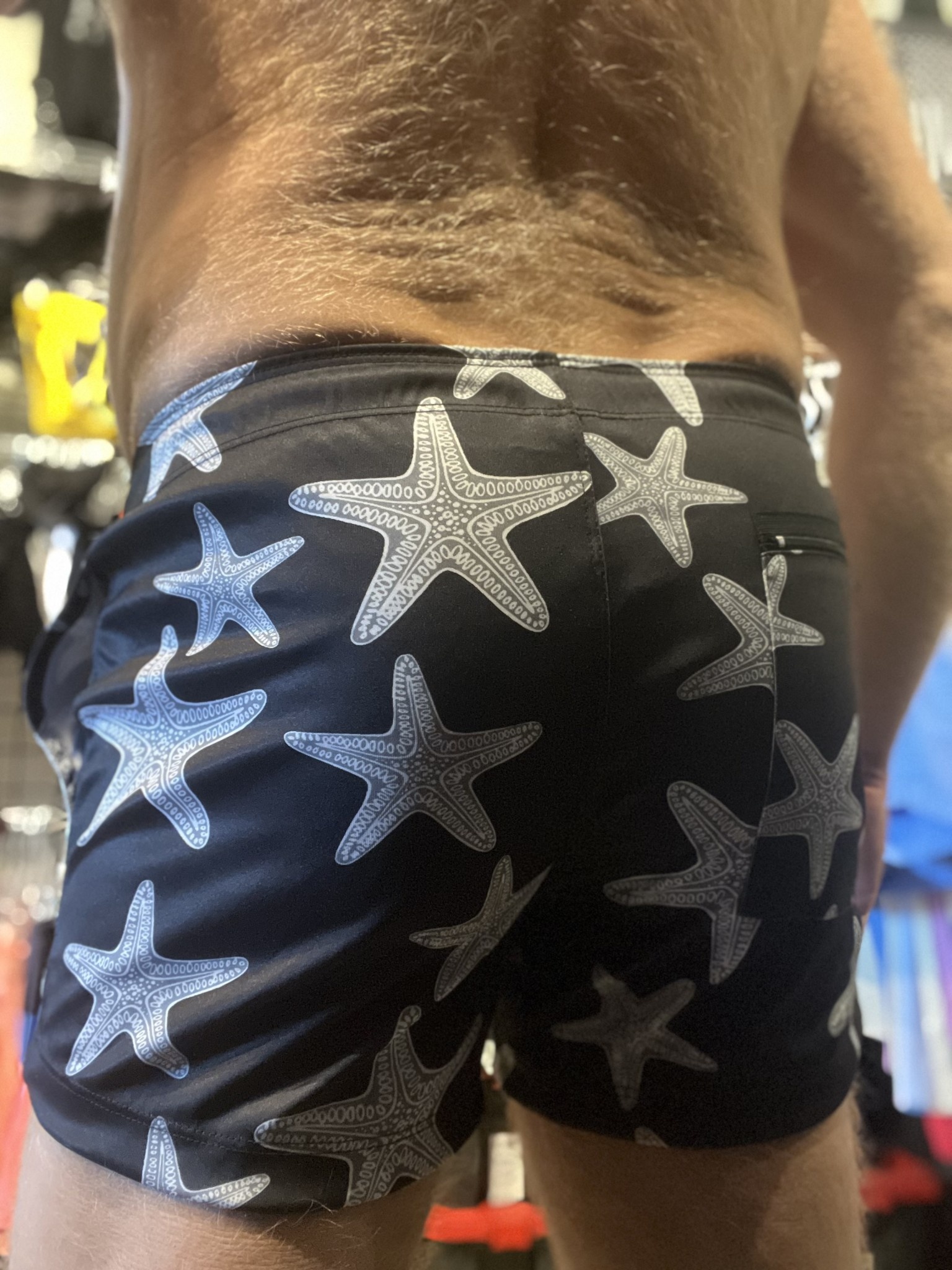 Black with Star Fish, Zip Back Pocket Short