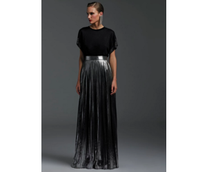 grey long pleated skirt