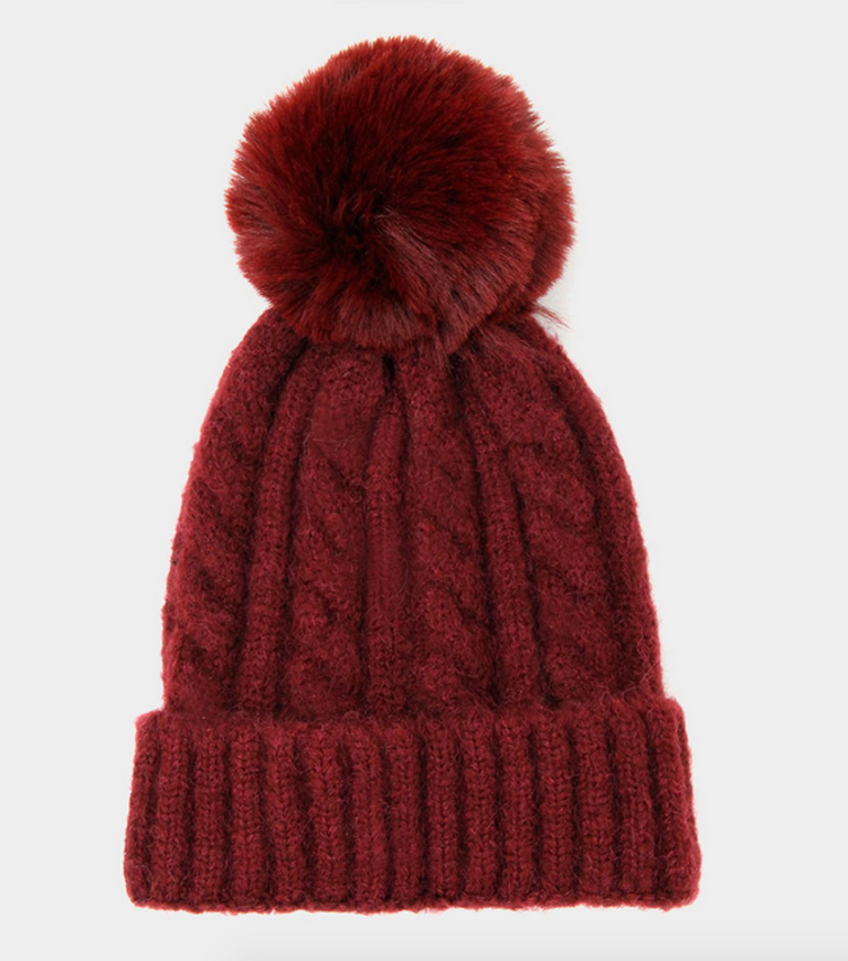 Fitted Faux Fur Pom Beanie- Multiple colors available