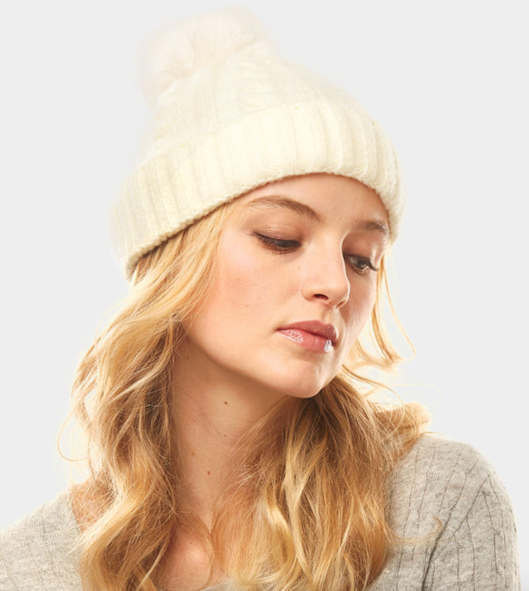 Fitted Faux Fur Pom Beanie- Multiple colors available