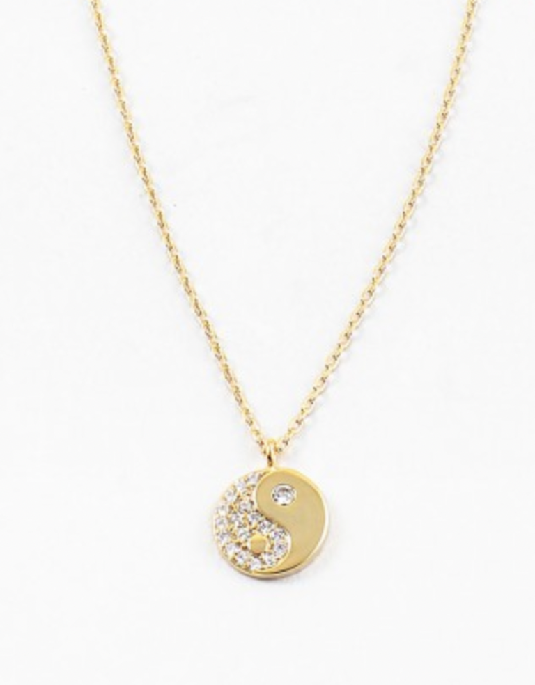 Gold rhinestone yin yang necklace